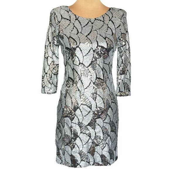 NWT Body Language Paris Sequin Mini Dress Sz.S Silver Cocktail Formal Coquette - Picture 2 of 13